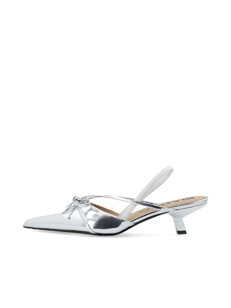 Slingback Kitten Heel Bow Kristin Silver Mirror