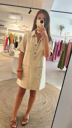 Straight denim dress beige