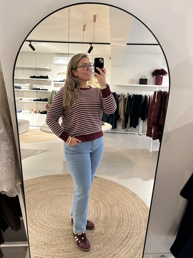 Hazel Striped Knit Grey/Burgundy