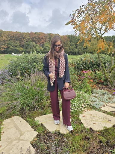 Hazel Stripes Scarf Beige/Burgundy